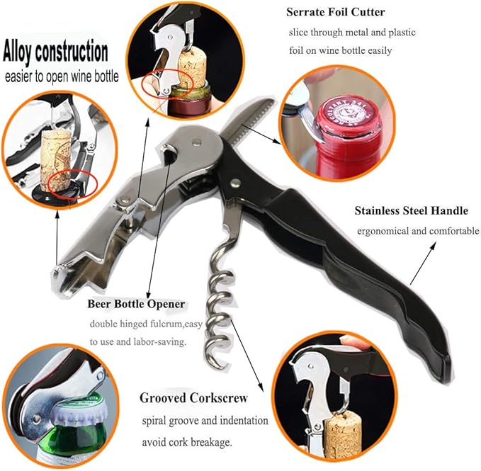 Professional Waiter Corkscrew Wine Openers Set, Heavy Duty Stainless Steel Hinges Wine Key for Restaurant Waiters, Sommelier, Bartenders - Image 3