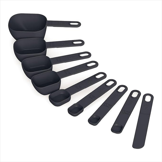 bella 9-Piece Nested Measuring Cups & Spoons Set, Stackable, 4 Cups, 4 spoons, 1 Leveler, Non-slip handles, Kitchen Cooking Baking Measuring Set, BPA Free, Dishwasher Safe, Slate