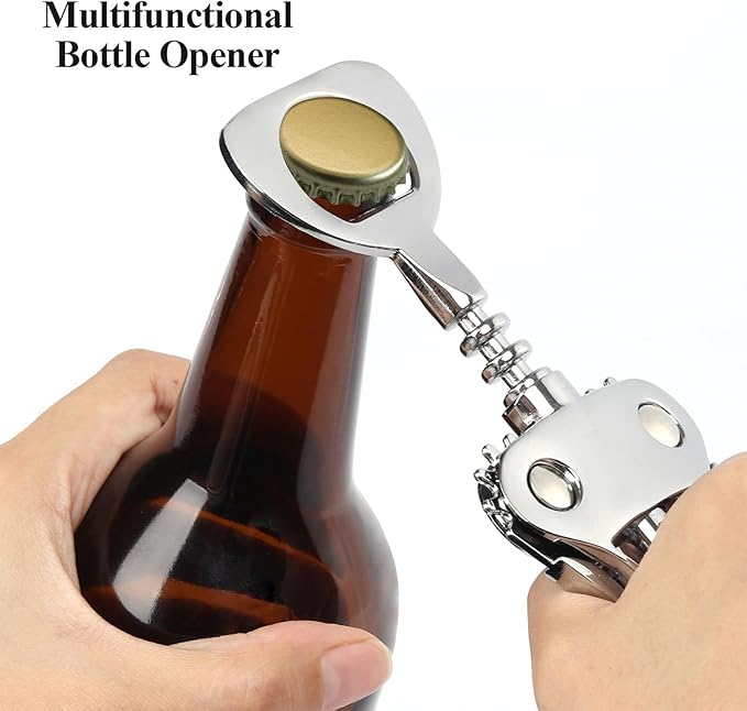 KORCCI Wine Opener, Heavy-Duty Zinc Alloy Wing Corkscrew, Premium Beer Bottle Opener, Multifunctional Wine Accessories with Ergonomic Handle and Sharp Screw, for Kitchen, Bar, Restaurant (2PCS) - Image 9