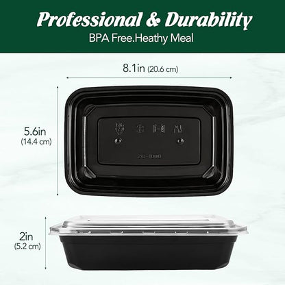 Glotoch Meal Prep Containers 32oz 100 Pack(200 Piece) with Lids, Reusable 1-Compartment Food Storage Containers, Bento Lunch Boxes, Microwave/Freezer/Dishwasher Safe, BPA-Free Takeout Boxes