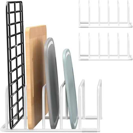 Fikoksol Cutting Board Organizer and Baking Sheet Rack, [2-Pack] White Heavy Duty Metal Cookie Sheet Organizer for Cutting Board Storage & Plate Holder for Cabinet, Tray Dividers for Cabinets by HOMEACCESSORIES