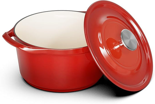 SUNHOUSE Enameled Cast Iron Dutch Oven Pot - 3 QT Dutch Oven with Lid for Bread Baking, Braising, Stews, Roasting Cooking Pot (Gradient Red)