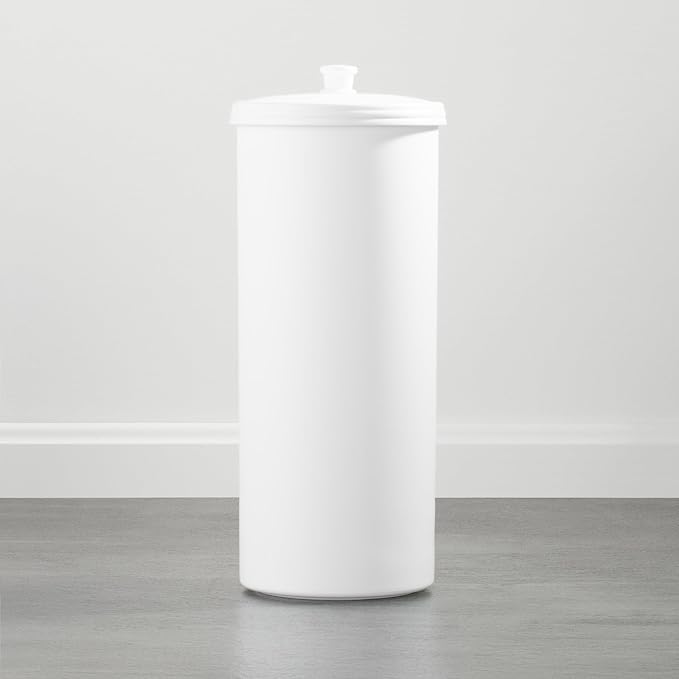 iDesign Freestanding Bathroom Toilet Paper Storage Holder with Lid for 3 Extra Rolls, White