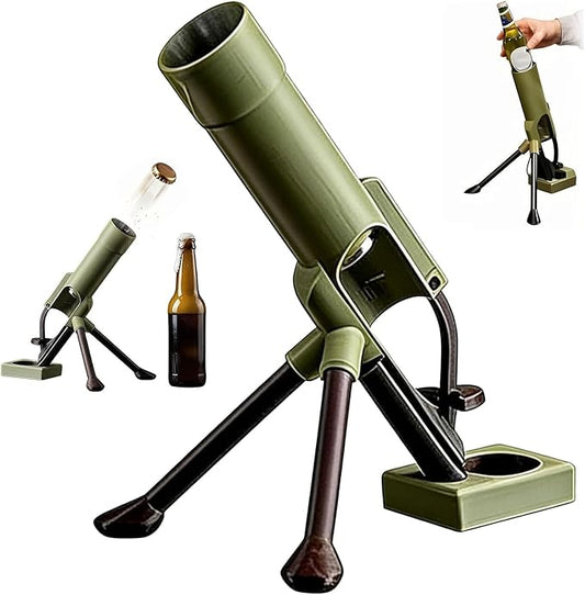 Beer Bottle Mortar Bottle Opener, 51mm Mortar Beer Bottle Opener, Heavy-Duty Tactical Cap Launcher, Hands-Free Push Down Bottles Cap Launcher, Home Party Bar Desk Decor