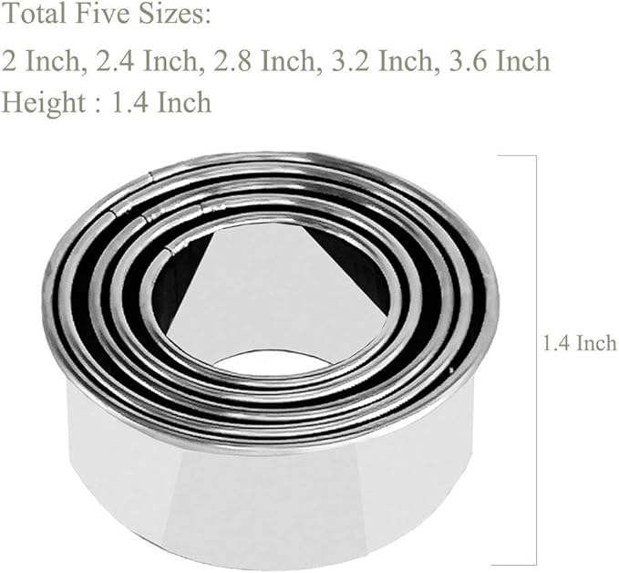 5Pcs Cookie Cutters - Stainless Steel Biscuit Cutters/Dumpling Cutters/Cake Pastry Cutters/Cake Cookie Scone Cutters Molds stamps for Cooking Baking (Round Edge, 5Pcs) - Image 4