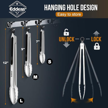 Eddeas Kitchen Tongs - 12 inch Heavy Duty Food Tongs, Ergonomic Grip,Superior Stainless Steel and Non-Slip Heat Resistant handle - Perfect for Cooking, Salad, Grilling, Barbecue,Dishwasher safe - Image 7
