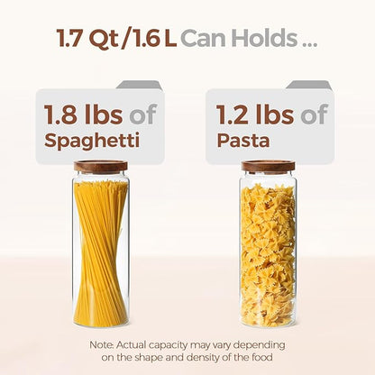 ComSaf 3Pcs (1.7Qt) Airtight Glass Pasta Storage Containers with Acacia Wood Lids, Tall Pantry Storage Container for Organizing Spaghetti and Pasta, Thick Glass Spaghetti Container with Pasta Labels - Image 4