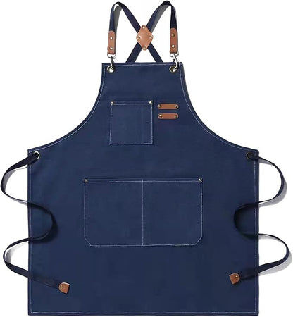 Tosewever Canvas Cross Back Chef Cotton Aprons for Men Women with Large Pockets by Tosewever