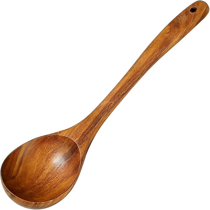 Wooden Ladle, Natural Acacia Wood Soup Spoons for Cooking, Serving, Stirring -12.9in Long, 2.5 oz Large Capacity- Premium Wooden Utensil Spoons for Mom, Wife Cooking Gifts