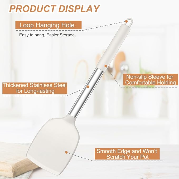 TeamFar Kitchen Utensils, 4 PCS Silicone Cooking Utensils with Stainless Steel Handle, for Nonstick Cookware Frying/Flipping/Draining, Non-toxic & Heat-proof, Non-scratch & Dishwasher Safe - Image 3