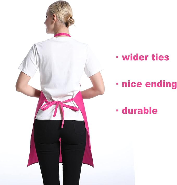 12 Pcs Bib Bulk Hot Pink Aprons for Women Men Adult Girls Unisex with 2 Pockets, Baking Cooking Kitchen Painting Apron (Pink,12 pcs) - Image 4