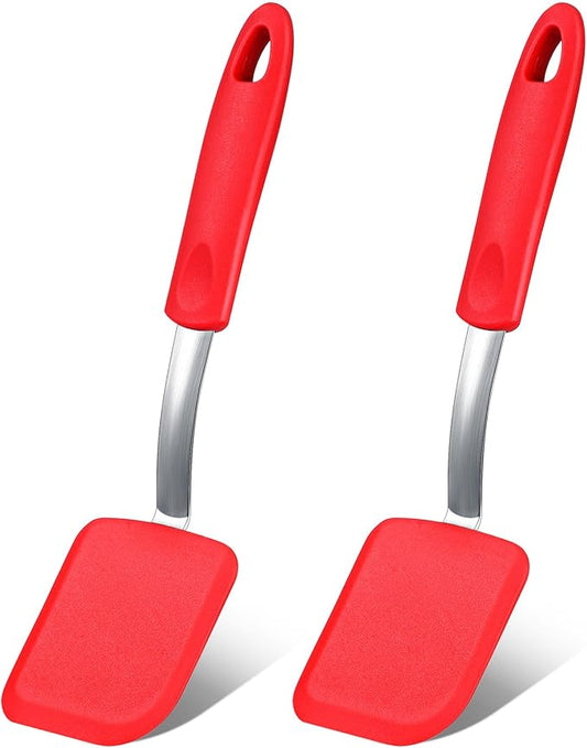 Silicone Cookie Spatula Turner 2 Pack Mini Brownie Spatula Flexible Kitchen Small Silicone Turner for Nonstick Cookware Heat Resistant No Scratch Flipper for Egg Pancake(Red) by Yetene