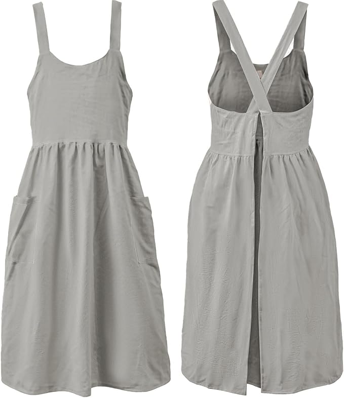Uaussi Cotton Linen Apron Cross Back Work Apron for Women with Pockets Pinafore Dress X Cross Halter Apron for Chef Gardening by Uaussi
