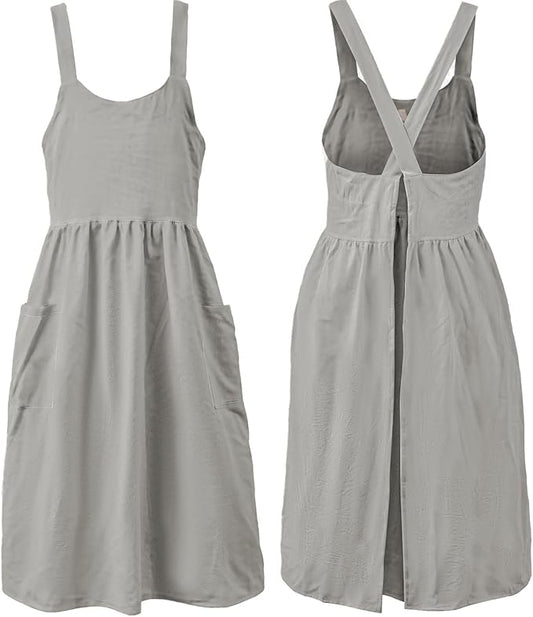Uaussi Cotton Linen Apron Cross Back Work Apron for Women with Pockets Pinafore Dress X Cross Halter Apron for Chef Gardening by Uaussi