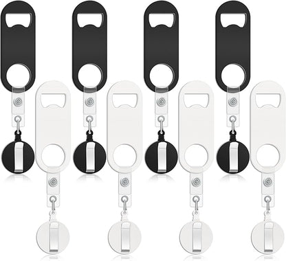 Honoson 8 Pieces Retractable Bottle Opener Bartender Flat Beer Opener with Round Badge Reel Clips Holder for Kitchen Restaurant Home Supplies Party Gifts (Classic,Black and White) by Honoson