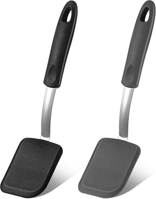 Silicone Cookie Spatula Turner 2 Pack Mini Brownie Spatula Flexible Kitchen Small Silicone Turner for Nonstick Cookware Heat Resistant No Scratch Flipper for Egg Pancake(Black, Grey) by Yetene