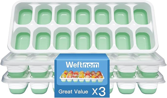Ice Cube Tray with Lid, 3 Pack Silicone Easy-Release Ice Trays for Freezer, Stackable Ice Cube Molds for Drinks, Cocktails, Whiskey, Coffee - BPA-Free and Odor-Free,Ice Cube Trays for Freezer by WEFTNOM