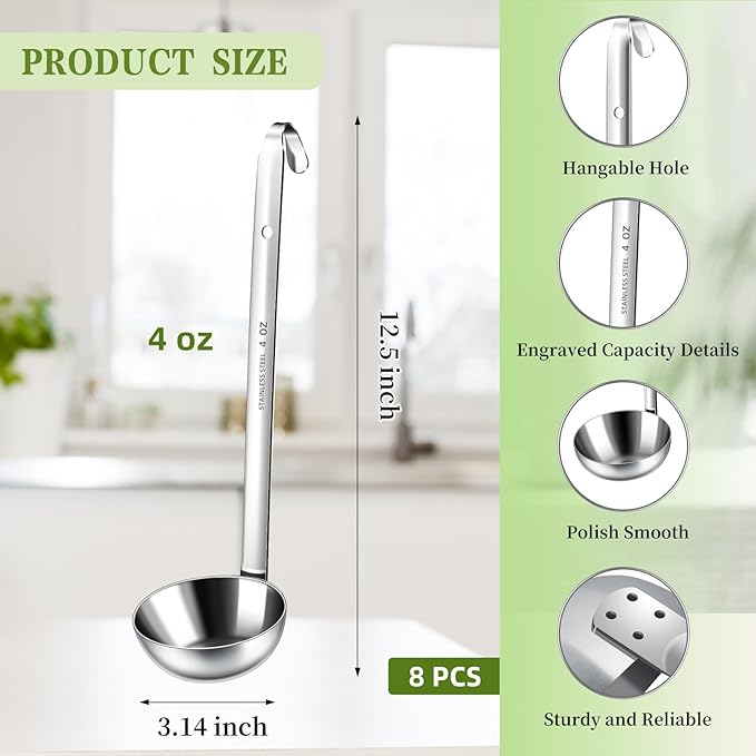 8 PCS Stainless Steel Ladle Soup Handle Ladle with Pouring Rim for Kitchen Cooking Soup Sauce (4 oz) - Image 2