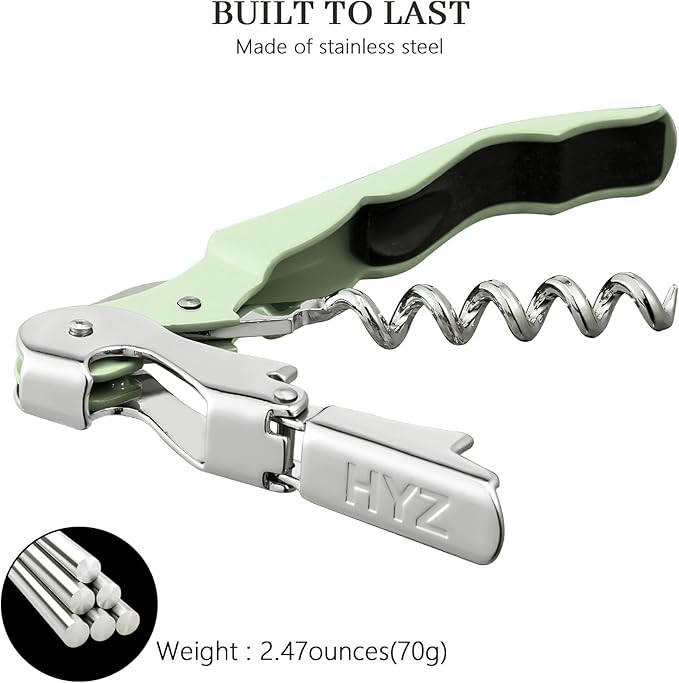 HYZ 2-Pack Wine Opener Waiter Corkscrew, Professional Wine Key for Servers, Bartender with Foil Cutter, Manual Wine Bottle Opener Double Hinged (Matcha Green) - Image 6