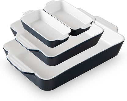 Sweejar Ceramic Bakeware Set of 4, Casserole Dishes for Oven, Rectangular Baking Dish with Handles, Lasagna Pans Deep for Cooking, Gratin, Roasting, Banquet and Daily Use (Navy) by Sweejarco1949