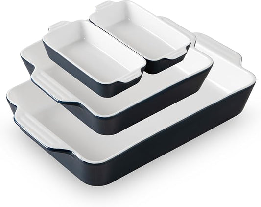 Sweejar Ceramic Bakeware Set of 4, Casserole Dishes for Oven, Rectangular Baking Dish with Handles, Lasagna Pans Deep for Cooking, Gratin, Roasting, Banquet and Daily Use (Navy) by Sweejarco1949