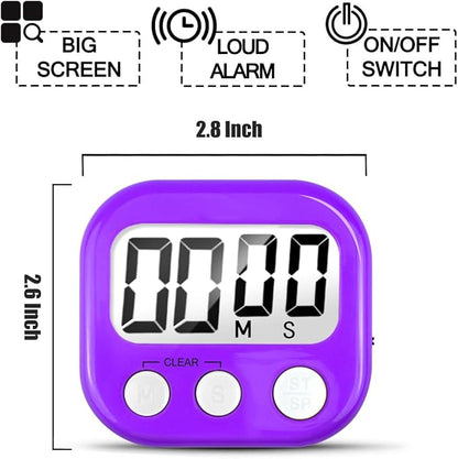 6 Pack Digital Kitchen Timer for Cooking Big Digits Loud Alarm Magnetic Backing Stand Cooking Timers for Baking Purple - Image 5