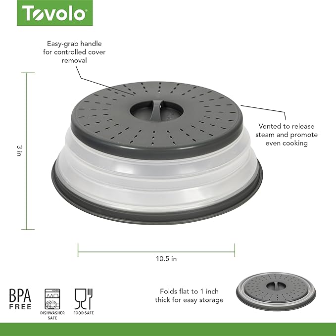 Tovolo Microwave Splatter Cover for Food, Medium (Charcoal) - Collapsible & Vented Silicone Splatter Guard Lid - Microwave Plate & Dish Cover with Handle - BPA-Free Kitchen Gadget for Meal Prep - Image 6