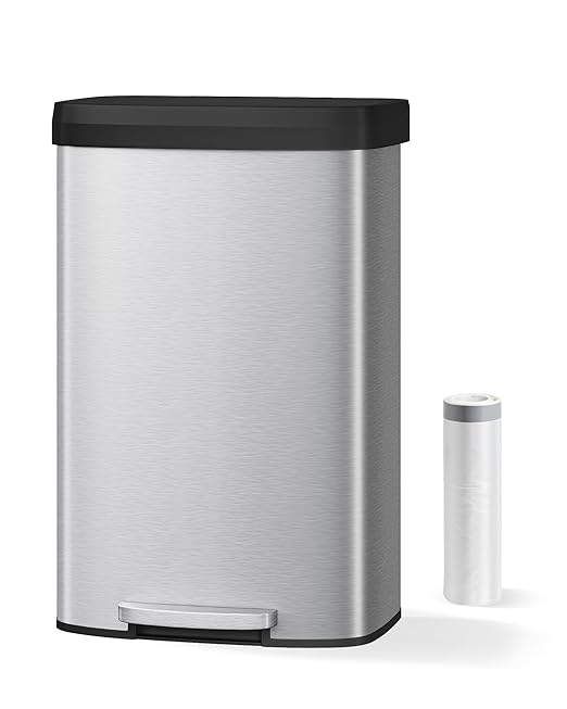 Garvee 21 gal / 80 L Stainless Steel Trash Can with Lid, Large Garbage Can for Kitchen, Rustproof Step-on Kitchen Metal Trash Bin with Liner Rim, Rear Handle, Soft Close Plastic Lid, Silver - Image 7