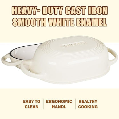 Enameled Cast Iron Dutch Oven for Bread Baking - incl. Sourdough Bread-Baking Supplies like Banneton Bread-Proofing Basket - 5QT Loaf Cast Iron Bread Oven Pan& Meatloaf Pan with Lid, Sour Sough Tools, Lame (Cream White） - Image 3