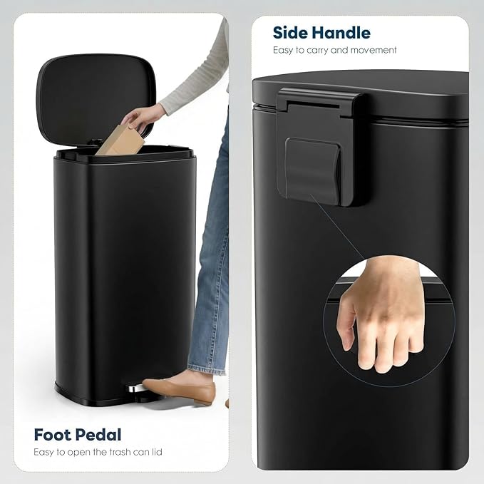 13.2 Gal Kitchen Trash Can, 50L Recycling or Garbage Bin, Brushed Stainless Steel Waste Basket, Soft&Quiet Close Dustbin, with Step-On Pedal, Removable Inner Bucket, for Home, Office, Living Room