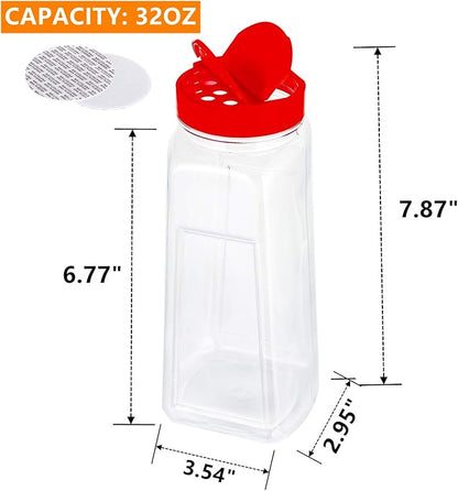 Yopay 8 Pack Large Spice Jar, 32oz Seasoning Shaker, Plastic Spice Container Bottle with Red Dual Shake Lid for Storing Herbs, Powders, General Use Storage Containers - Image 2