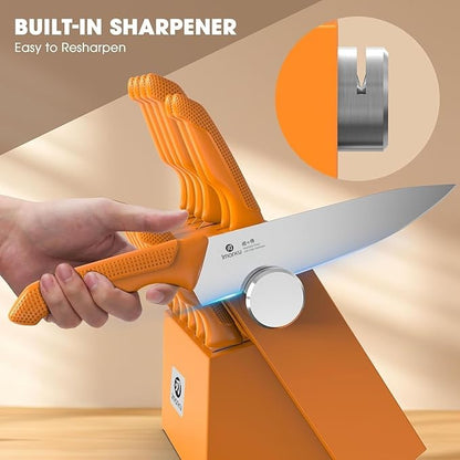 imarku® Knife Set, Sharp Block Knife Set with Built-in Sharpener, Japanese Stainless Steel with Non-Slip Ergonomic Handle, Dishwasher Safe, Kitchen Gift for Man Woman, Best For Home gift, Burnt Orange - Image 2