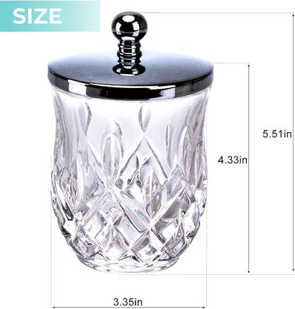Qtip Holder,10 Oz Clear Glass Apothecary Jars with Silver Lids for Bathroom Organization & Desk Storage,Thick Glass Apothecary Jars for Q-Tips,Cotton Rounds, Jewelry,Candy,Round