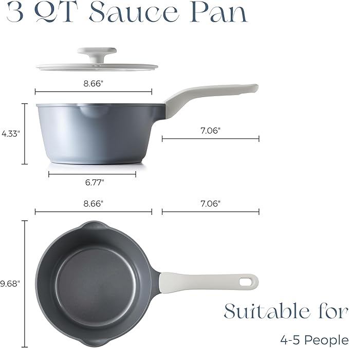 PRICUSIS Ceramic Nonstick Saucepan with Lid, 3 Quart Non Toxic Pot with Pour Spouts, Full Coated, 100% Dishwasher Safe, Induction Compatible & Oven Safe, PTFE PFAS & PFOA Free, Grey - Image 9