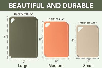 THETCHRY Plastic Cutting Board Set, Cutting Boards for Kitchen BPA Free, Large-Small Chopping Boards Set of 3 Non-Slip for Cooking Camping Dishwasher Safe, Reversible, with Grip Handle, 15"×10"×0.6" - Image 2