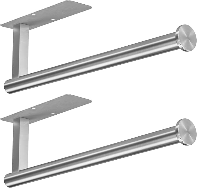 ASTOFLI Paper Towel Holder Under Cabinet No Drilling, Self Adhesive Paper Towel Holder Wall Mount for Kitchen Rack, Under Counter Napin Holder No Drill, RV, 304 Stainless Steel, Silver 2 Pack by ASTOFLI