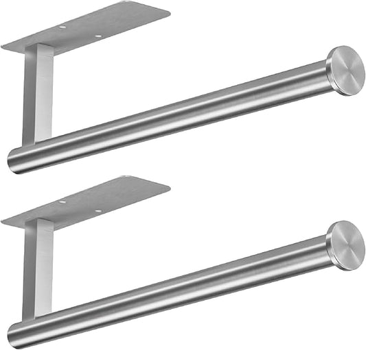 ASTOFLI Paper Towel Holder Under Cabinet No Drilling, Self Adhesive Paper Towel Holder Wall Mount for Kitchen Rack, Under Counter Napin Holder No Drill, RV, 304 Stainless Steel, Silver 2 Pack by ASTOFLI