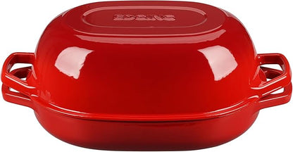 EDGING CASTING Enameled Cast Iron Oval Dutch Oven Pot with Lid, Dutch Oven for Sourdough Bread Baking, Bread Oven, Bread Dutch Oven, Oval Bread Pan, 7qt, Red