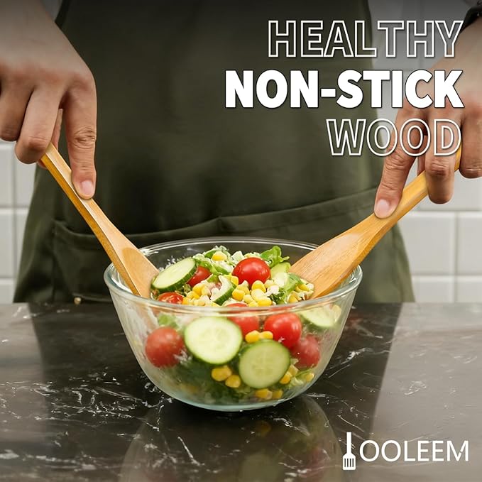 IOOLEEM Bamboo Wooden Spoons for Cooking 6 Pcs 12 Inch, Non-Stick Wooden Kitchen Utensils Set, Natural and Durable Wooden Spatula Spoons for Non-Stick Pan for Cooking - Image 8