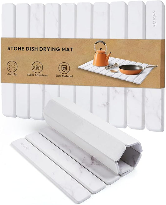 Stone Drying Mat for Kitchen Counter, 24"(L)×16"(W), Drying Matt Kitchen Counter, Stone Dish Drying Mat, Foldable Diatomaceous Earth Mat by Unknown