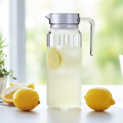 Didaey 4 Pcs Acrylic Water Pitcher with Lid, Spout Handle Clear Plastic Pitcher Heat Resistant Carafe Unbreakable Beverage Container Fridge Jug for Juice Ice Tea Sangria Lemonade(37 oz,Stripe)