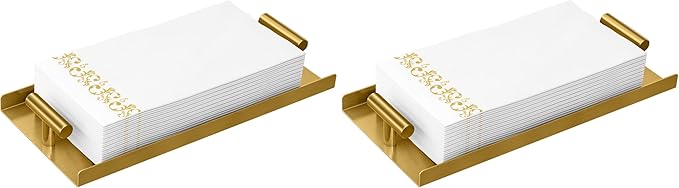 STWWO Napkin Holder for Bathroom, Guest Towel Holder Tray for Bathroom, Gold Guest Napkin Holders with T-Handle, Disposable Hand Towel Tray for Guest Room, Table, Kitchen (Pack of 2)