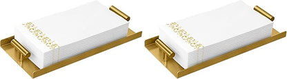 STWWO Napkin Holder for Bathroom, Guest Towel Holder Tray for Bathroom, Gold Guest Napkin Holders with T-Handle, Disposable Hand Towel Tray for Guest Room, Table, Kitchen (Pack of 2)