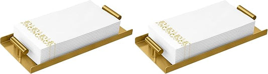 STWWO Napkin Holder for Bathroom, Guest Towel Holder Tray for Bathroom, Gold Guest Napkin Holders with T-Handle, Disposable Hand Towel Tray for Guest Room, Table, Kitchen (Pack of 2)