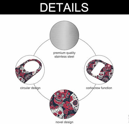 Skull and Flowers Stainless Steel Bottle Opener Day of The Dead Skull Red Peony Rock Roll Fashion Style Flat Beer Bottle Opener Keychain for Home Kitchen Bar Restaurant Party Birthday Gift