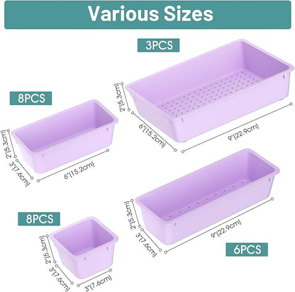 WOWBOX 25 PCS Plastic Drawer Organizer Set, 4 Sizes Desk Drawer Divider Organizers and Storage Bins for Makeup, Jewelry, Gadgets for Kitchen, Bedroom, Bathroom, Office, Purple - Image 2