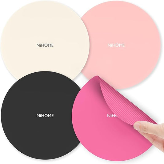 NIHOME Silicone Jar Opener – 6 Inch Large Anti-Slip Grip Pads, Premium 100% Food-Grade Silicone, Stylish Designer Colors, Multi-Purpose Heat-Resistant Mat & Coaster, Set of 4 (pink series)