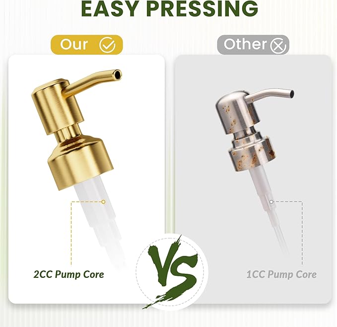AmazerBath Soap Dispenser Green Glass Soap Dispenser with Pump Stainless Steel, 14.2OZ Luxury Gold Hand Soap Dispensers Bottles Bathroom, Refillable Kitchen Soap Dispenser for Dish Soap, 1 Pack - Image 3
