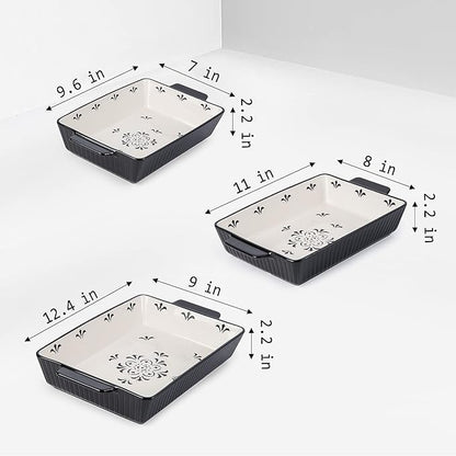 Baking Dishes Bakeware Set Ceramic Casserole Dish, Rectangular Shape, Oven safe, Nonstick, for Cooking, Cake Dinner, Kitchen, 13x9inch, 3pcs, Black - Image 2
