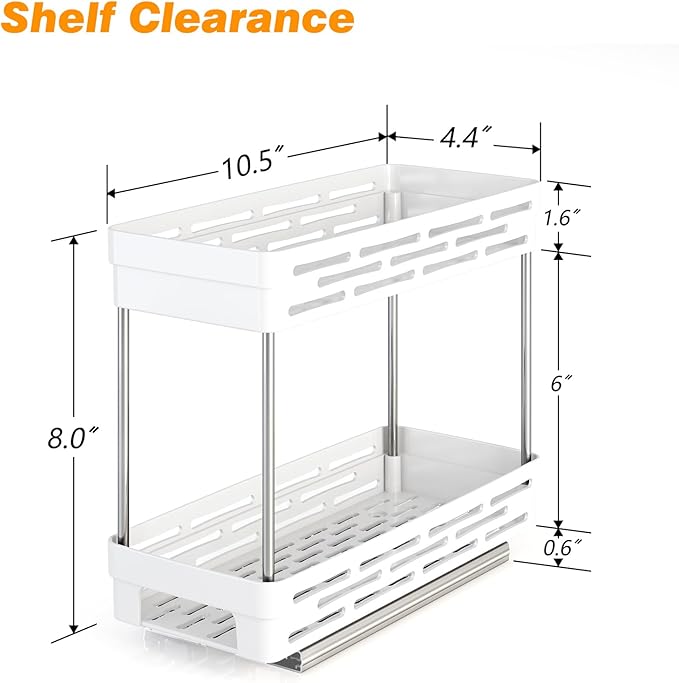 Pull Out Spice Rack Organizer for Cabinet, 2 Pack Slide Out Spice Racks Organizer, Spice Cabinet Organizers, Cabinet Size Need:12'' Highx11'' Deepx5'' Wide,Hold 10 Spice Jar Each Tier-2Tier, White - Image 4